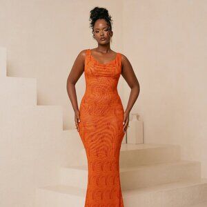 OFUURE IZA ORANGE COWL MAXI DRESS